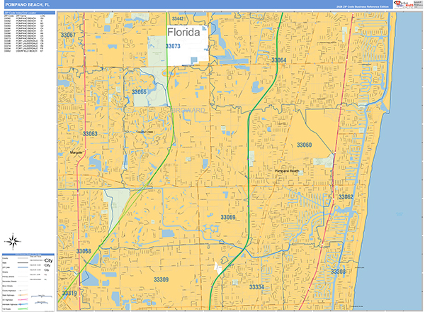 Pompano Beach Zip Code Wall Map